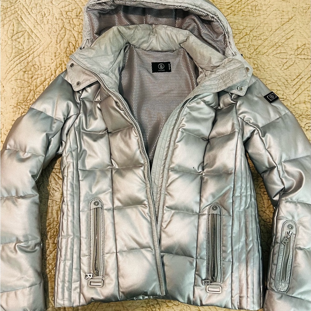 Stunning BOGNER Metallic Silver Leather Ski Jacket